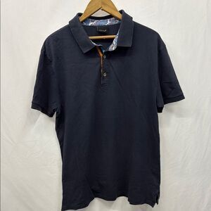 Jared Lang Navy Polo with Patterned Collar